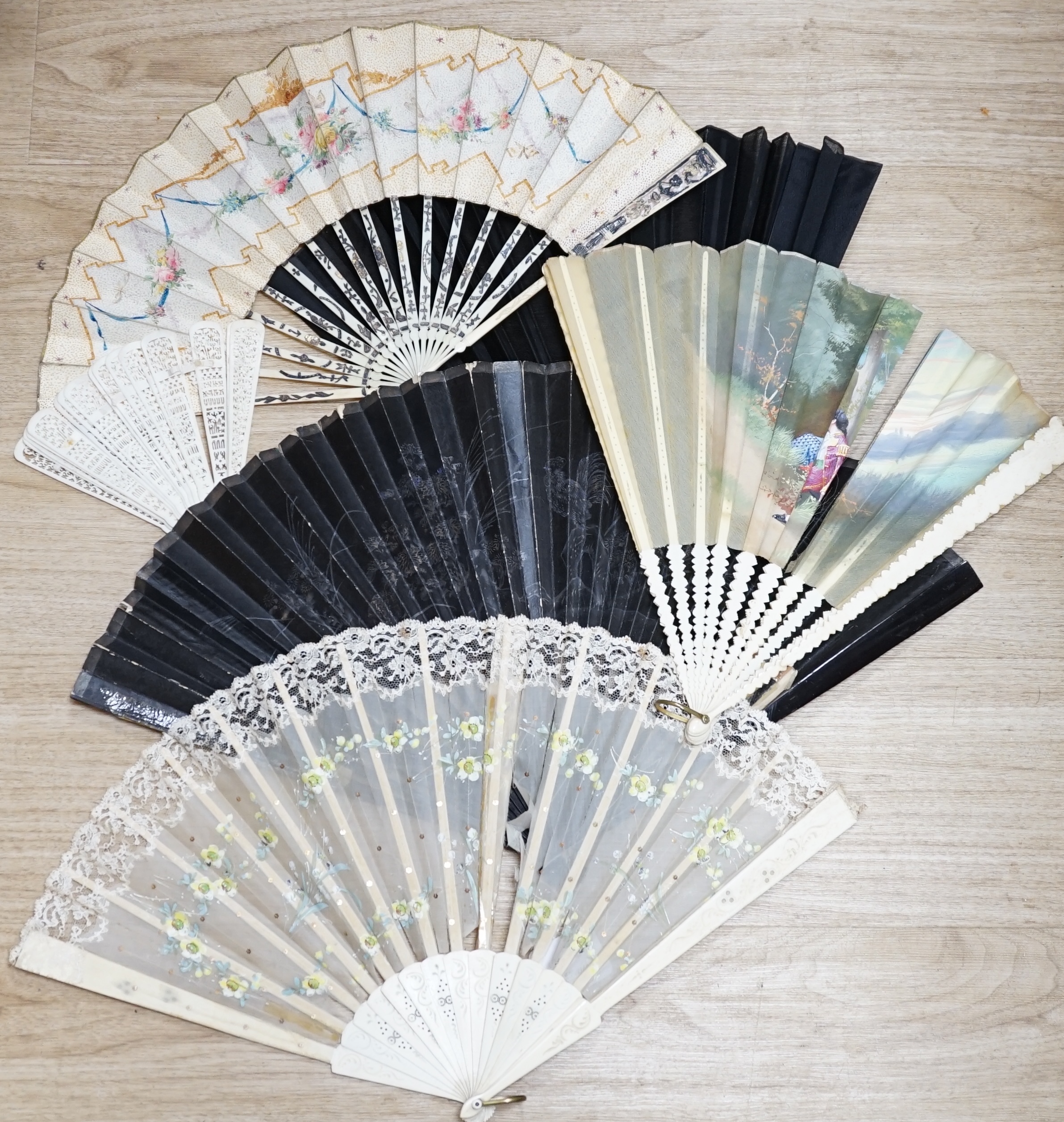 A collection of various bone and other fans. Condition - varies